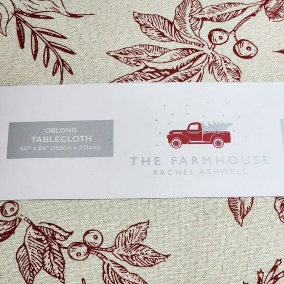 Rachel Ashwell Poinsettia Christmas Tablecloth 60x84 Oblong Ivory Burgundy Gold - Picture 9 of 12